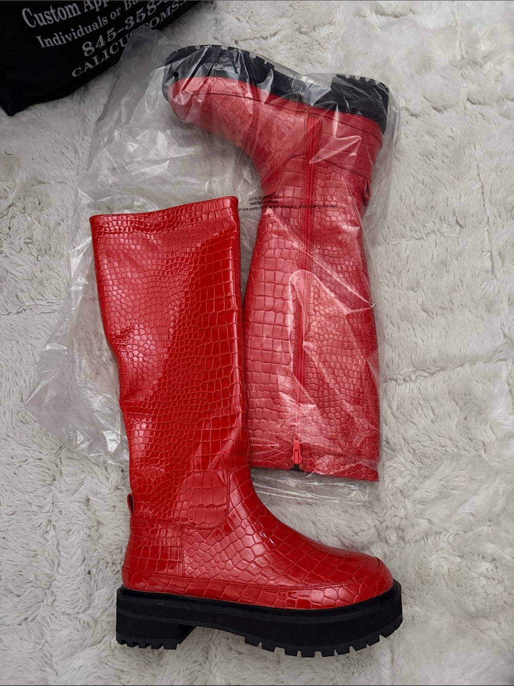 Urban Outfitters Red Croc-Embossed Chunky Boots